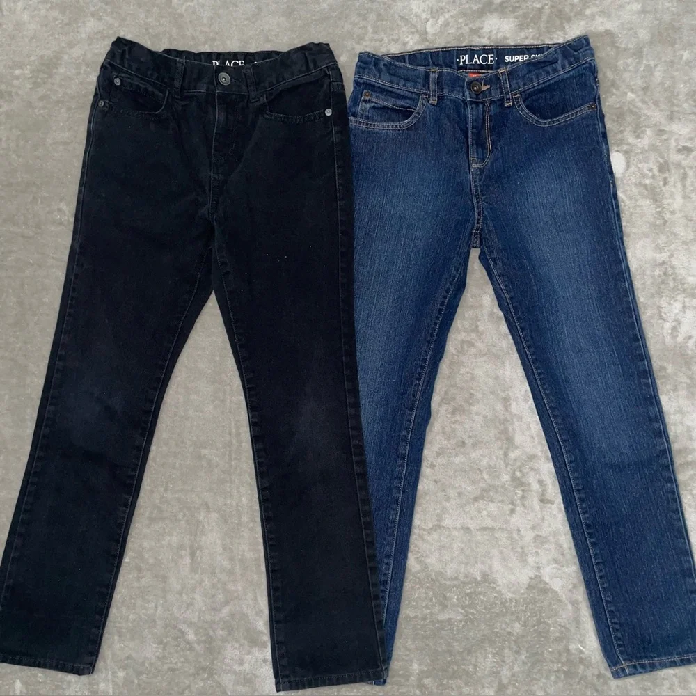 The Children's Place Kids Skinny Jeans Bundle 2 Pairs Black Blue Size 10 Boy